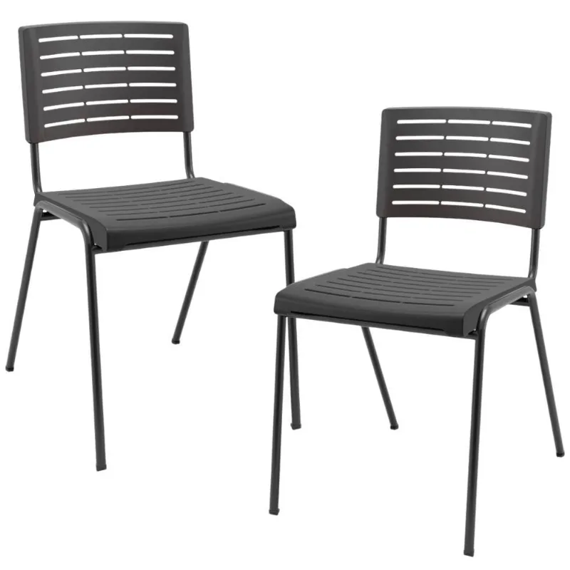 Kit 02 Cadeiras Empilhável Fixa Escritório Multiuso Base Preta Kimi P03 Preto - Lyam Decor
