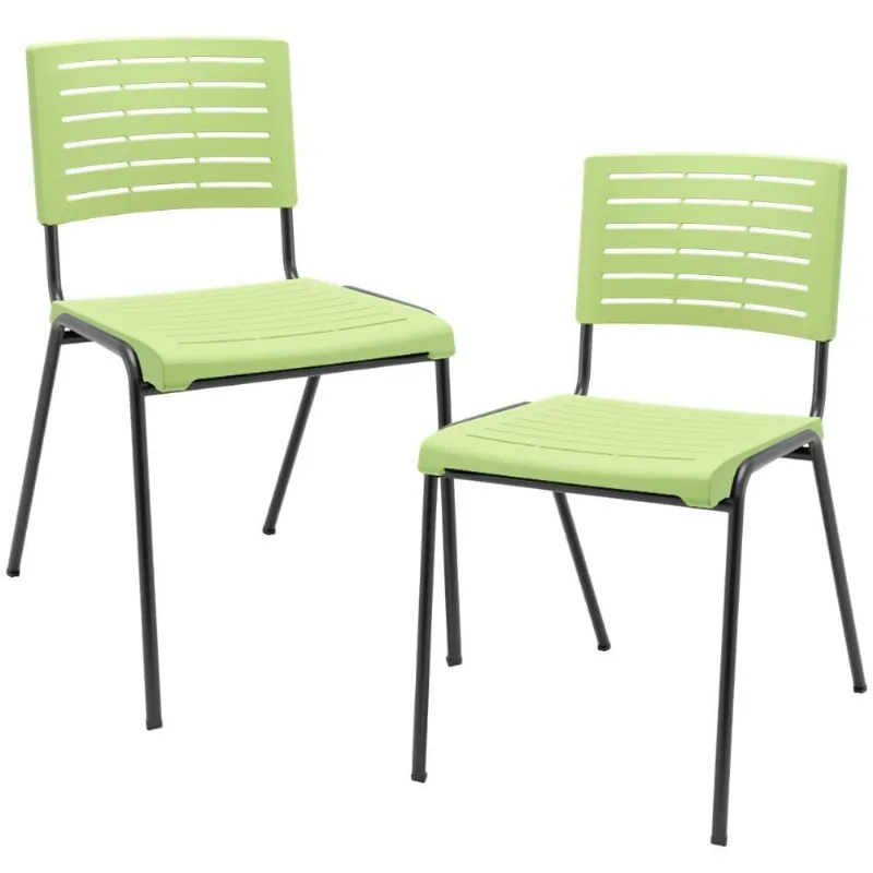 Kit 02 Cadeiras Empilhável Fixa Escritório Multiuso Base Preta Kimi P03 Verde Claro - Lyam Decor