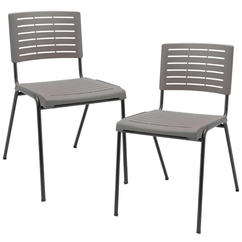 Kit 02 Cadeiras Empilhável Fixa Escritório Multiuso Base Preta Kimi P03 Basalto - Lyam Decor