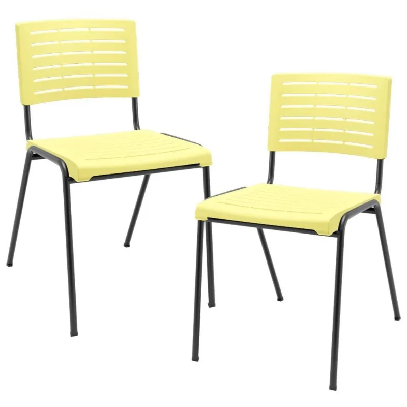 Kit 02 Cadeiras Empilhável Fixa Escritório Multiuso Base Preta Kimi P03 Amarelo - Lyam Decor