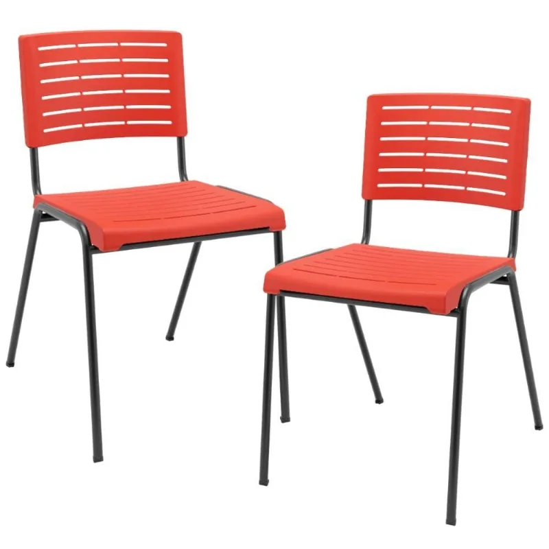 Kit 02 Cadeiras Empilhável Fixa Escritório Multiuso Base Preta Kimi P03 Vermelho - Lyam Decor