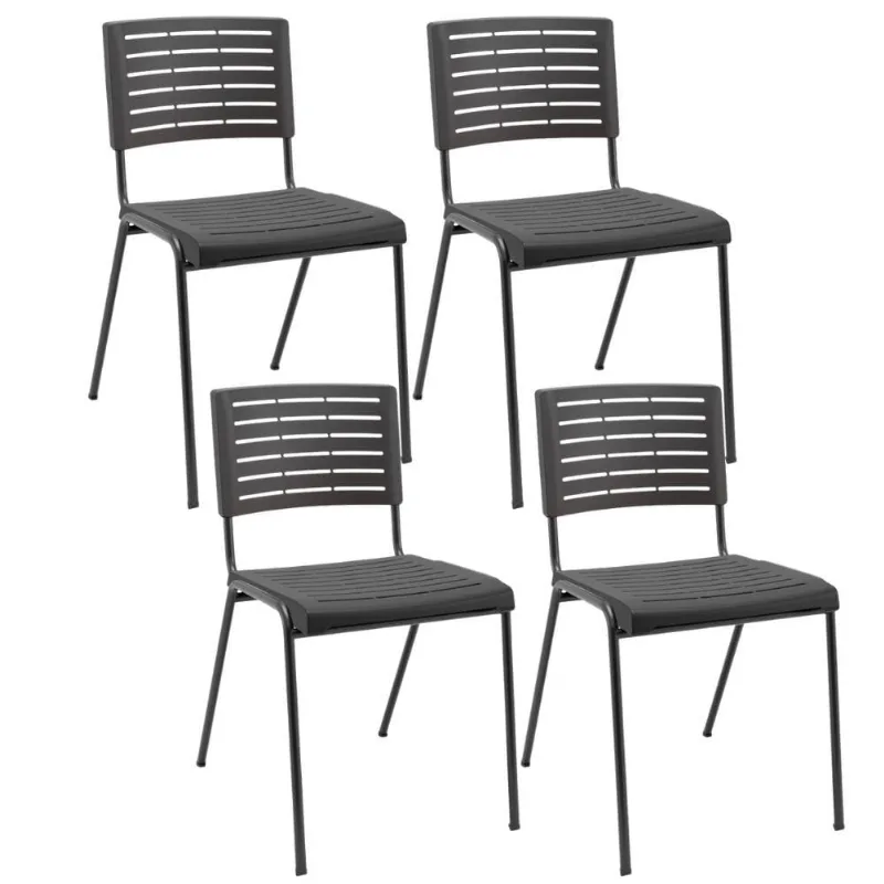 Kit 04 Cadeiras Empilhável Fixa Escritório Multiuso Base Preta Kimi P03 Preto - Lyam Decor
