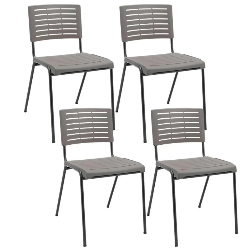 Kit 04 Cadeiras Empilhável Fixa Escritório Multiuso Base Preta Kimi P03 Basalto - Lyam Decor