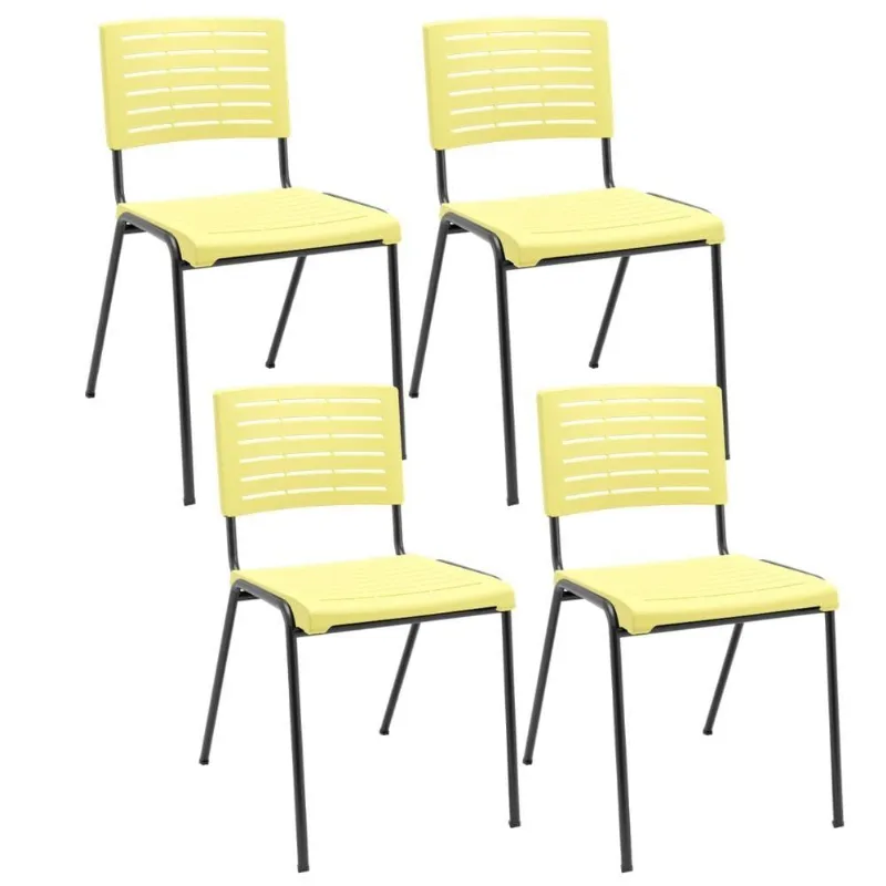 Kit 04 Cadeiras Empilhável Fixa Escritório Multiuso Base Preta Kimi P03 Amarelo - Lyam Decor