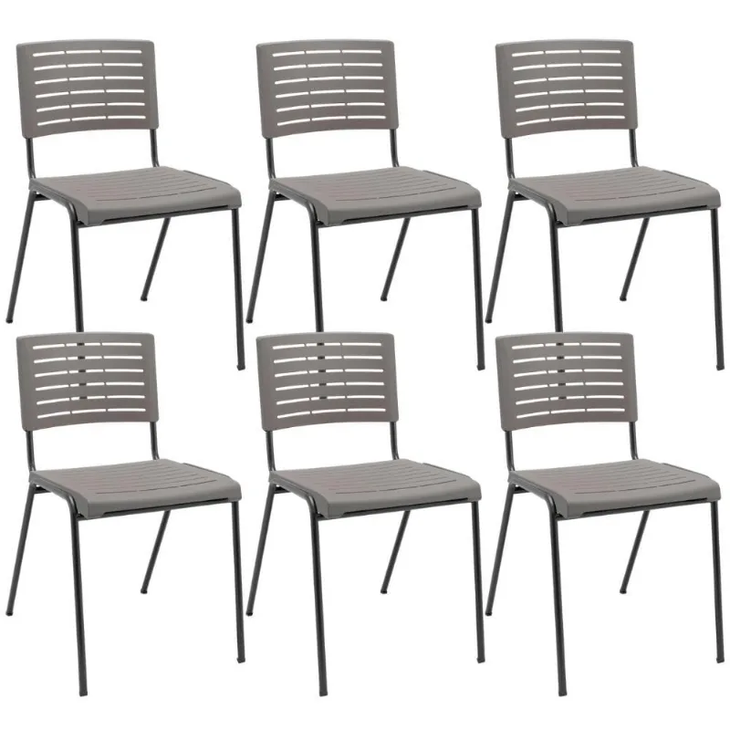 Kit 06 Cadeiras Empilhável Fixa Escritório Multiuso Base Preta Kimi P03 Basalto - Lyam Decor