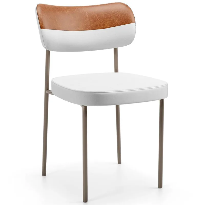 Cadeira Decorativa Para Sala De Jantar Melina Base Arena L02 Faixa Couríssimo Camel Facto Branco - Lyam Decor - Lyam Decor