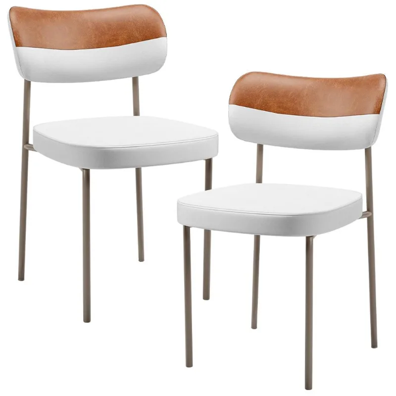 Kit 02 Cadeiras Decorativa Para Sala De Jantar Melina Base Arena L02 Faixa Couríssimo Camel Facto Branco - Lyam Decor - Lyam Decor