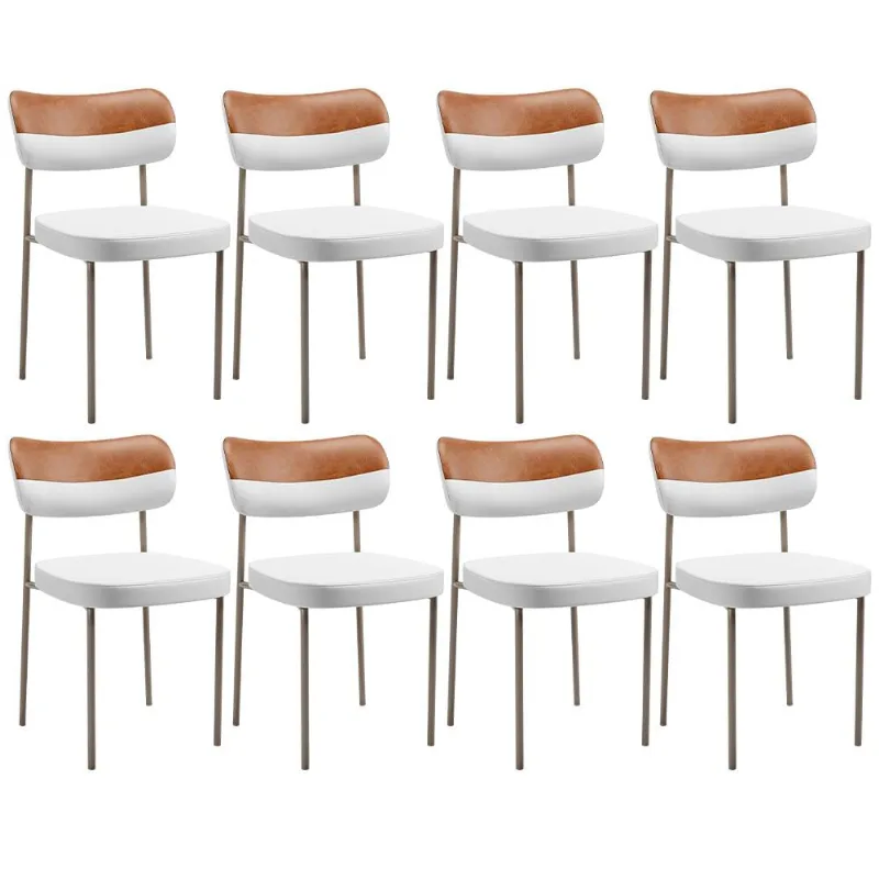 Kit 08 Cadeiras Decorativa Para Sala De Jantar Melina Base Arena L02 Faixa Couríssimo Camel Facto Branco - Lyam Decor - Lyam Decor