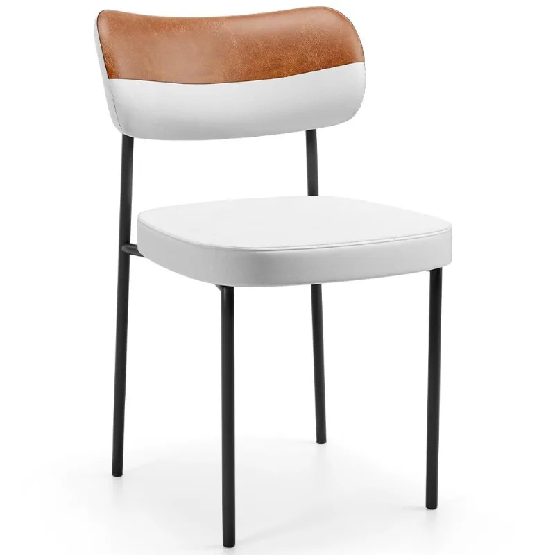 Cadeira Decorativa Para Sala De Jantar Melina L02 Faixa Couríssimo Camel Facto Branco - Lyam Decor - Lyam Decor