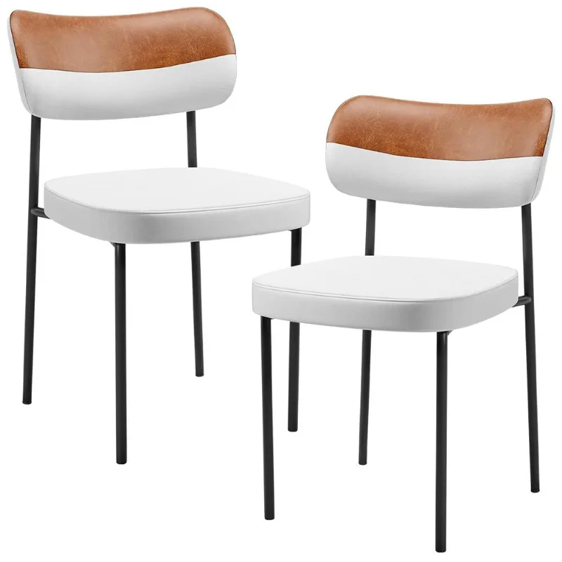 Kit 02 Cadeiras Decorativa Para Sala De Jantar Melina L02 Faixa Couríssimo Camel Facto Branco - Lyam Decor - Lyam Decor
