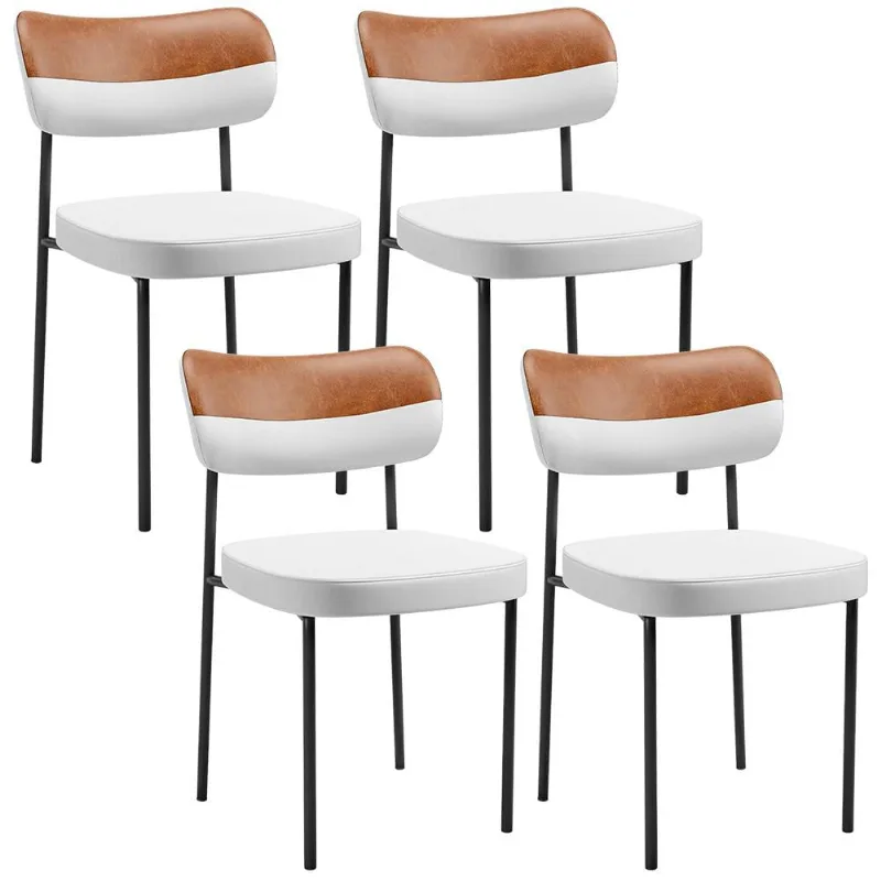 Kit 04 Cadeiras Decorativa Para Sala De Jantar Melina L02 Faixa Couríssimo Camel Facto Branco - Lyam Decor - Lyam Decor