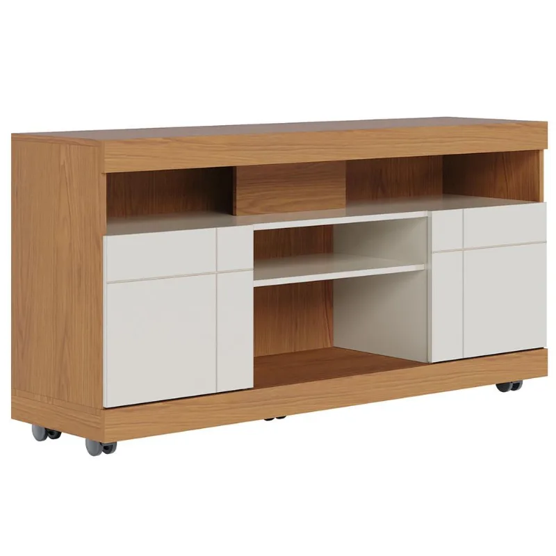 Rack Para Sala de Estar TV 47 Pol com Rodízios Raya C04 Freijó Off White - Lyam Decor - Lyam Decor