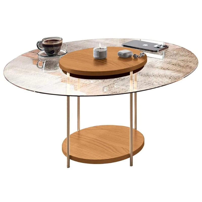 Mesa de Centro Para Sala Redonda Tampo Vidro Pés Aço Allure B01 Cinamomo - Lyam Decor - Lyam Decor