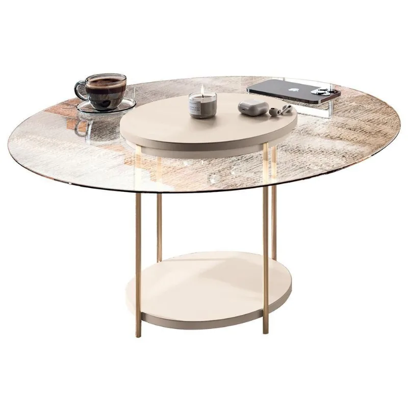 Mesa De Centro Para Sala Redonda Tampo Vidro Pés Aço Allure B01 Off White - Lyam Decor