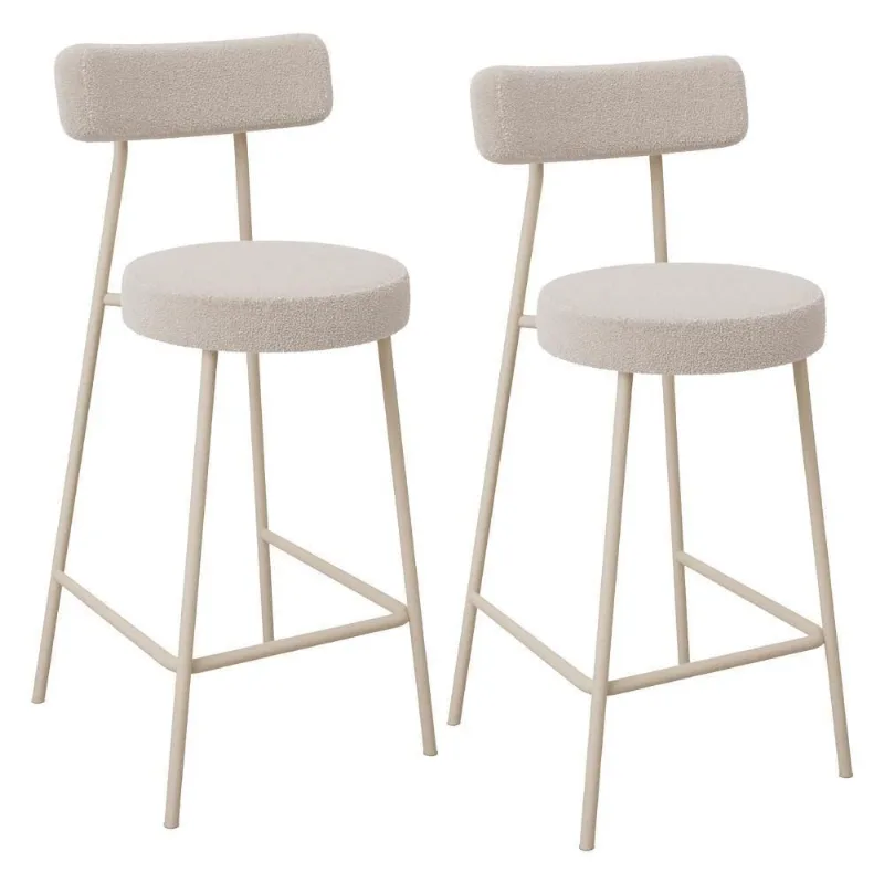 Kit 02 Banquetas Baixa Cozinha Sala Jantar Bancada Milão Arena L02 Bouclê Creme - Lyam Decor