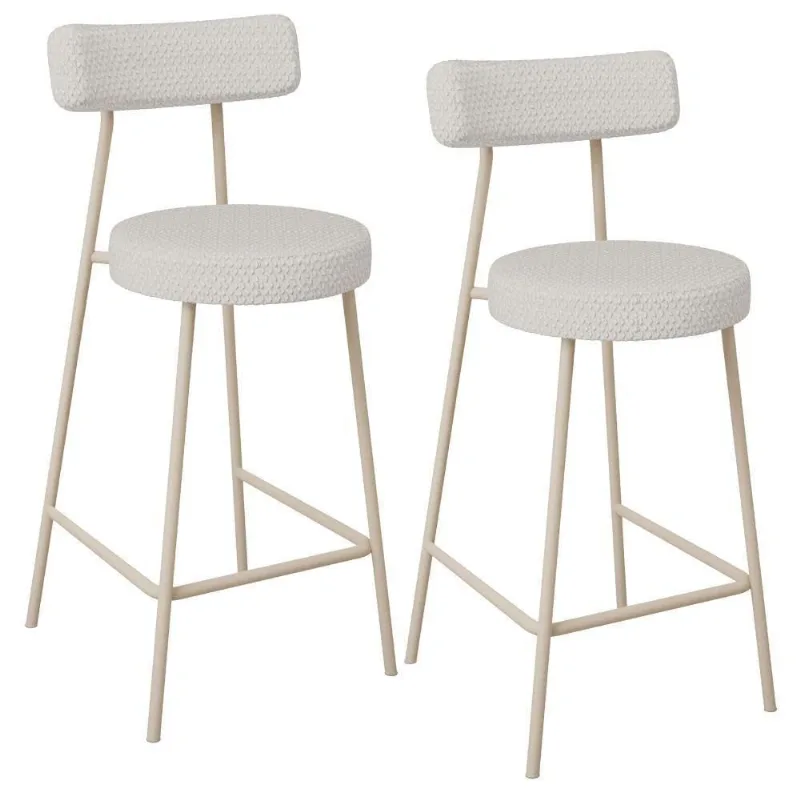 Kit 02 Banquetas Baixa Cozinha Sala Jantar Bancada Milão Arena L02 Bouclê Cru - Lyam Decor