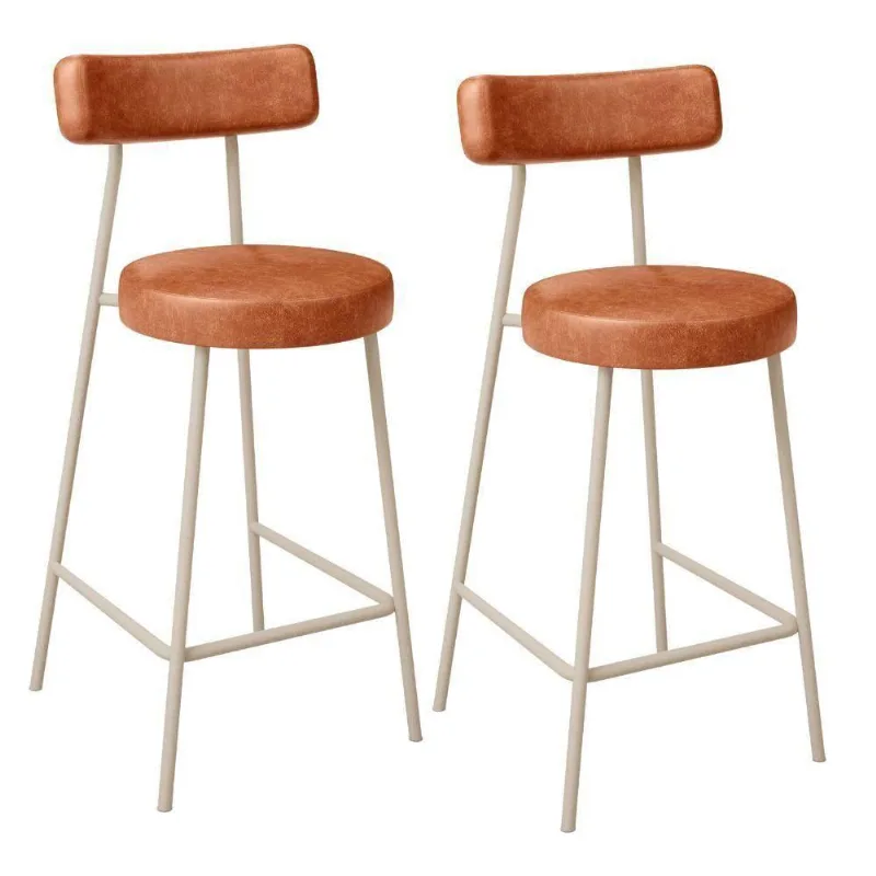 Kit 02 Banquetas Baixa Cozinha Sala Jantar Bancada Milão Arena L02 Couríssimo Camel - Lyam Decor