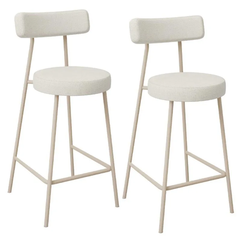 Kit 02 Banquetas Baixa Cozinha Sala Jantar Bancada Milão Arena L02 Linho Champagne - Lyam Decor