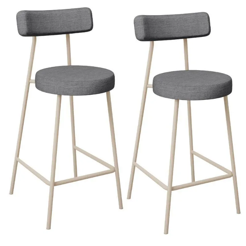 Kit 02 Banquetas Baixa Cozinha Sala Jantar Bancada Milão Arena L02 Linho Cinza Escuro - Lyam Decor
