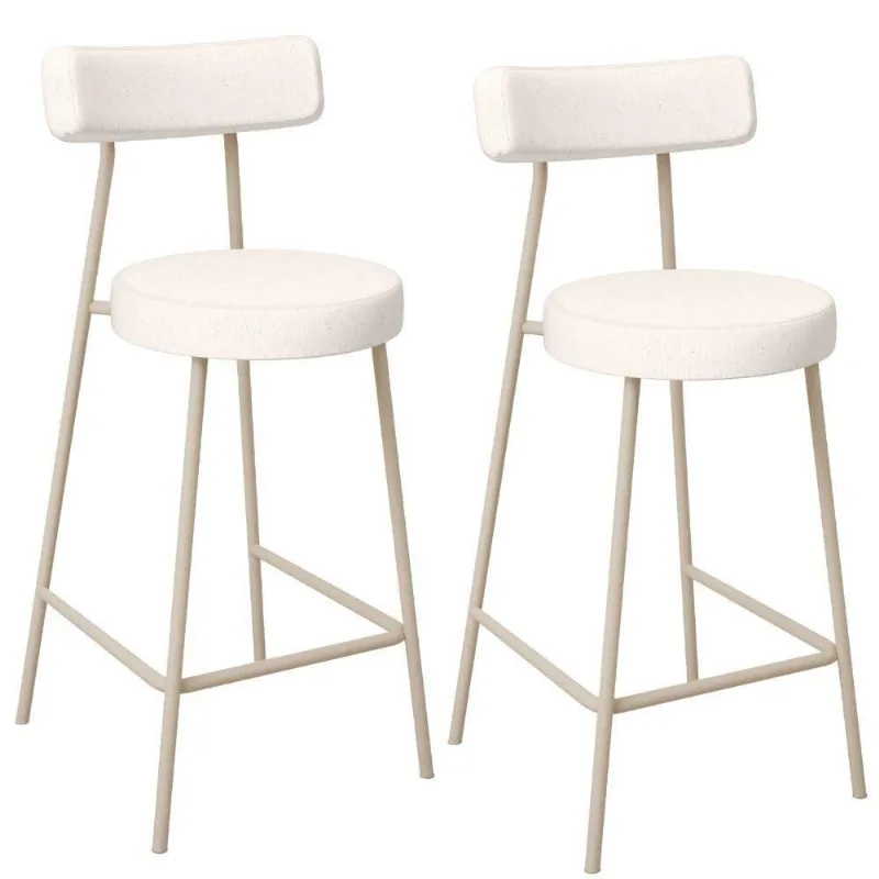 Kit 02 Banquetas Baixa Cozinha Sala Jantar Bancada Milão Arena L02 Linho Cru - Lyam Decor