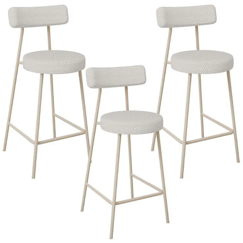 Kit 03 Banquetas Baixa Cozinha Sala Jantar Bancada Milão Arena L02 Bouclê Cru - Lyam Decor