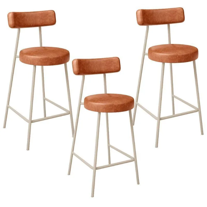 Kit 03 Banquetas Baixa Cozinha Sala Jantar Bancada Milão Arena L02 Couríssimo Camel - Lyam Decor