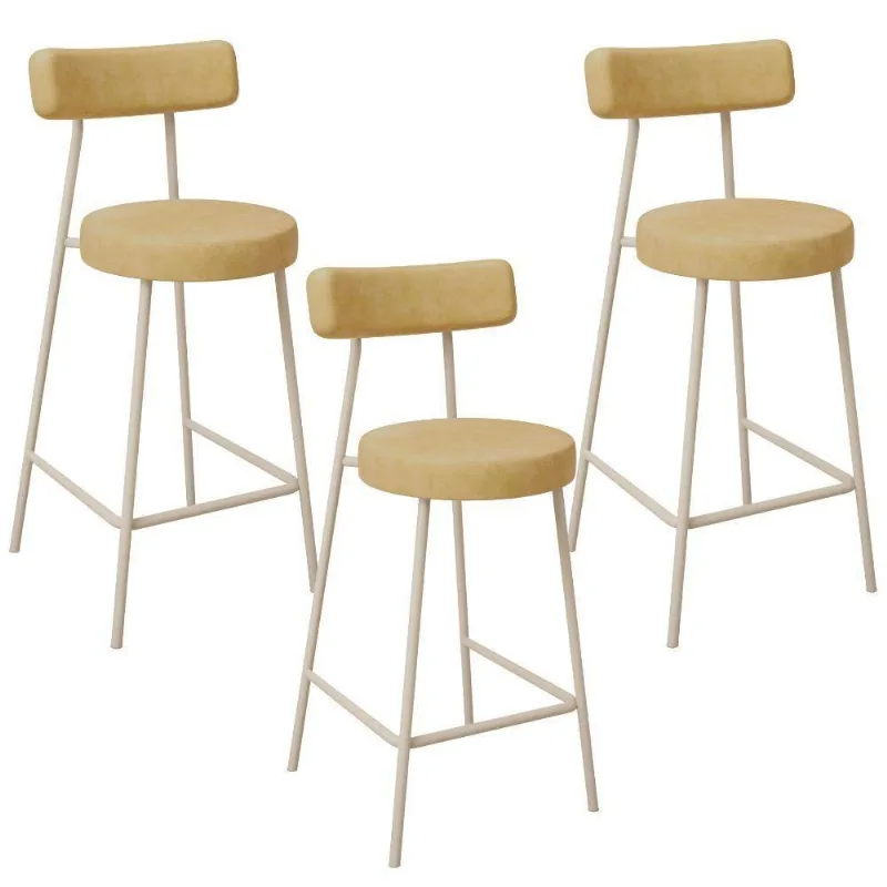 Kit 03 Banquetas Baixa Cozinha Sala Jantar Bancada Milão Arena L02 Couríssimo Fendi - Lyam Decor