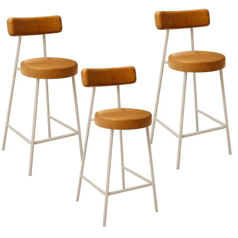 Kit 03 Banquetas Baixa Cozinha Sala Jantar Bancada Milão Arena L02 Couríssimo Whisky - Lyam Decor