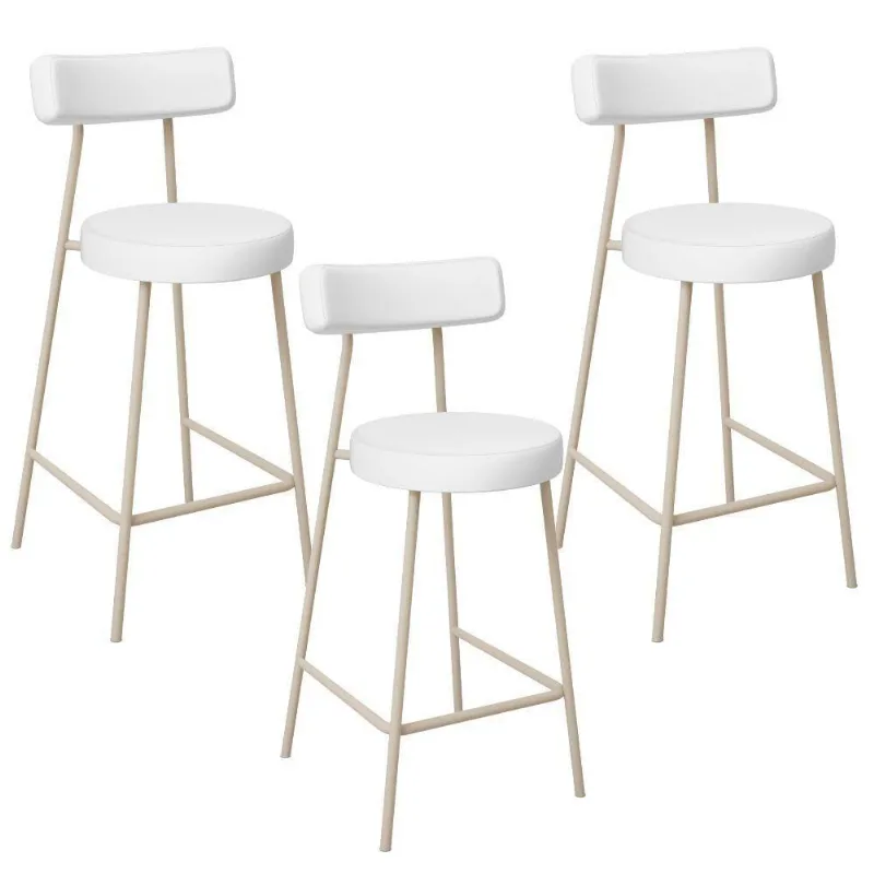 Kit 03 Banquetas Baixa Cozinha Sala Jantar Bancada Milão Arena L02 Facto Branco - Lyam Decor