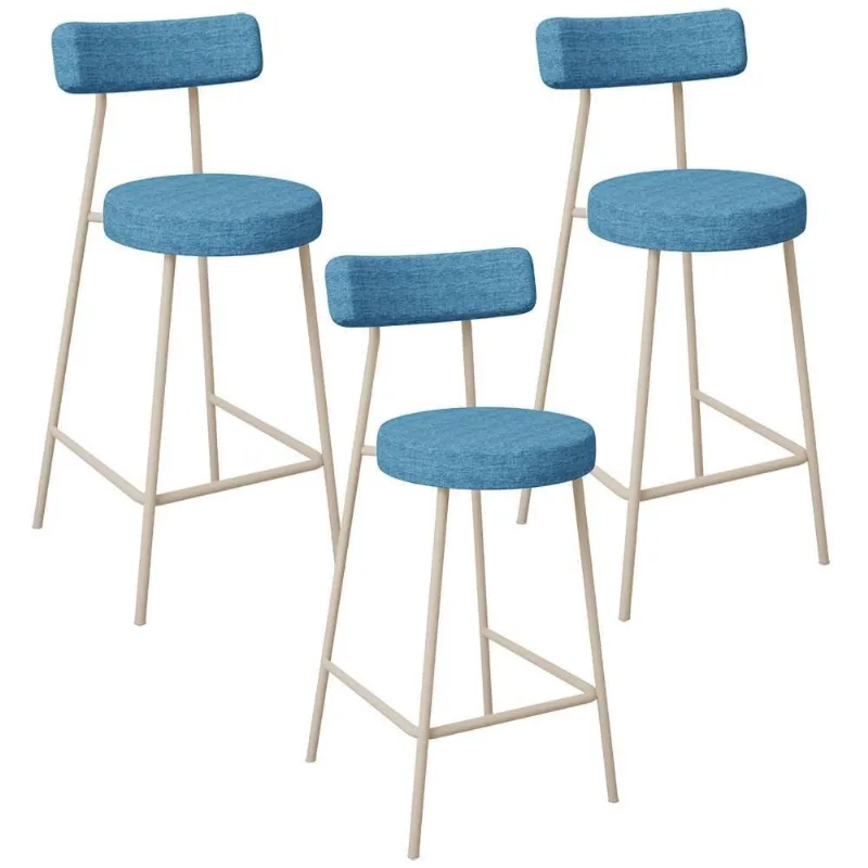 Kit 03 Banquetas Baixa Cozinha Sala Jantar Bancada Milão Arena L02 Linho Azul - Lyam Decor