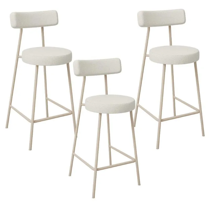 Kit 03 Banquetas Baixa Cozinha Sala Jantar Bancada Milão Arena L02 Linho Champagne - Lyam Decor
