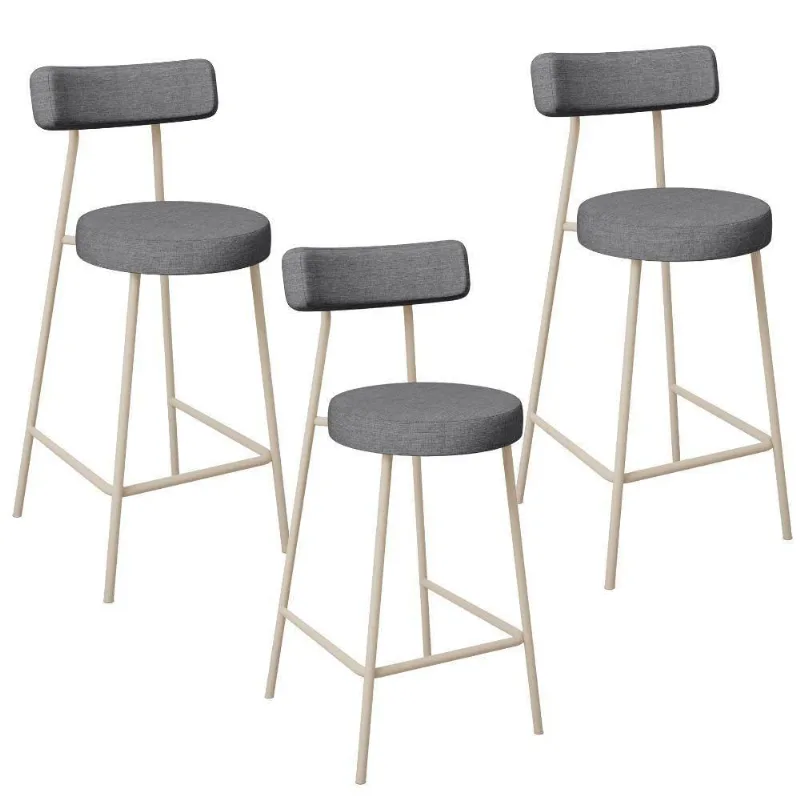 Kit 03 Banquetas Baixa Cozinha Sala Jantar Bancada Milão Arena L02 Linho Cinza Escuro - Lyam Decor