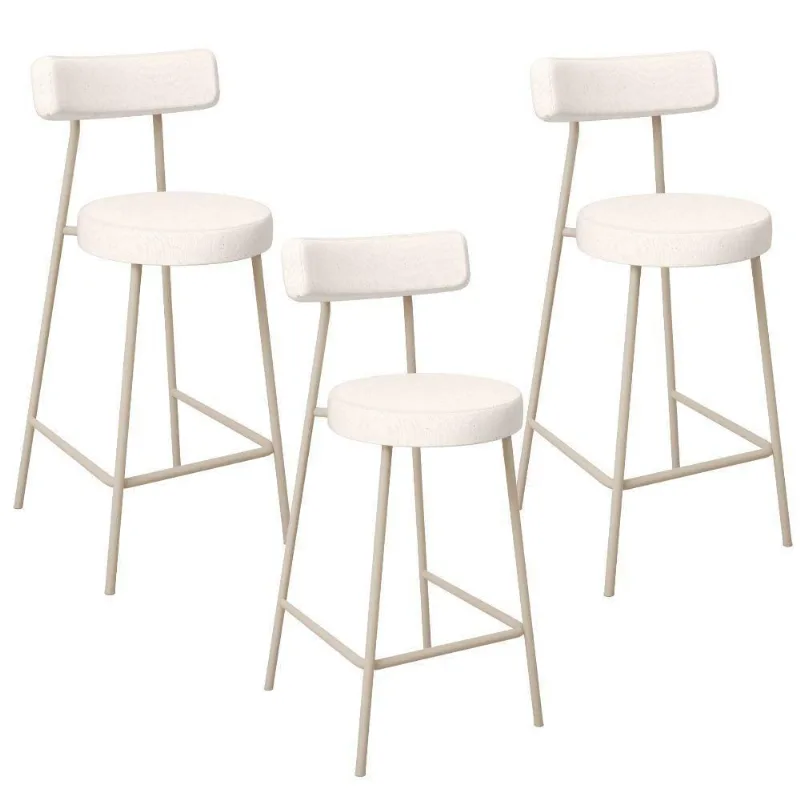 Kit 03 Banquetas Baixa Cozinha Sala Jantar Bancada Milão Arena L02 Linho Cru - Lyam Decor