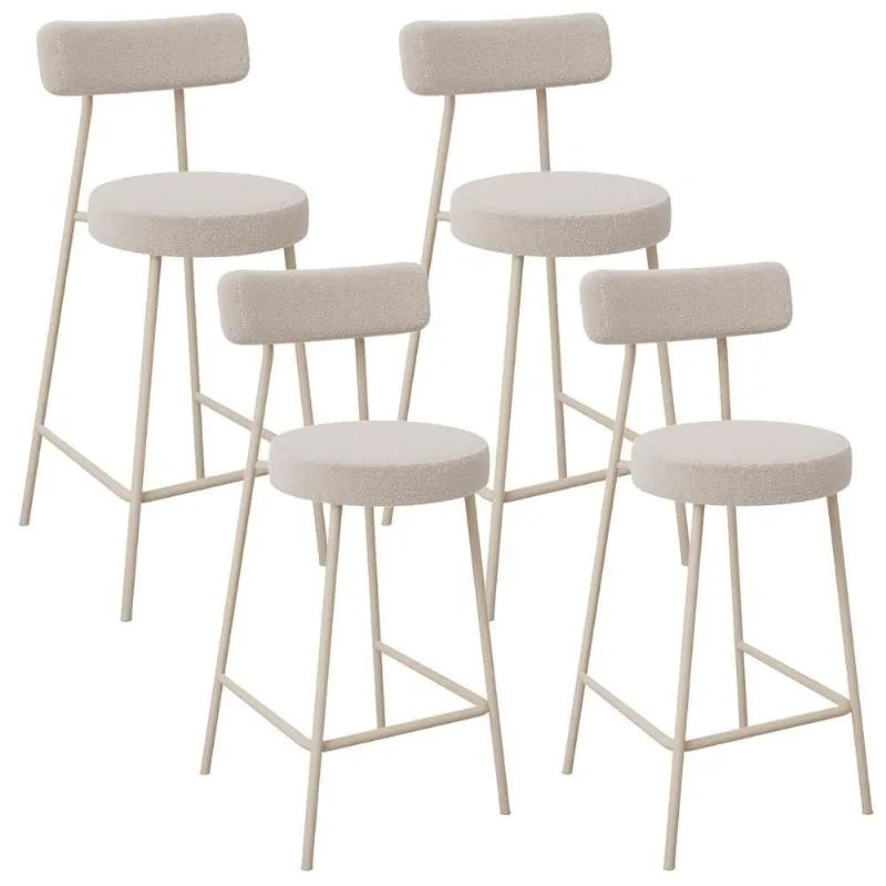 Kit 04 Banquetas Baixa Cozinha Sala Jantar Bancada Milão Arena L02 Bouclê Creme - Lyam Decor