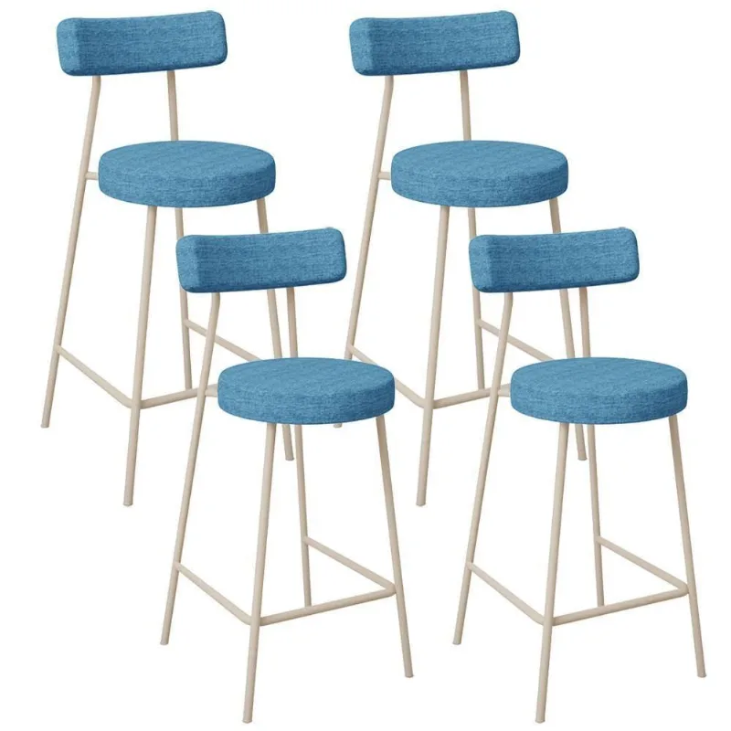 Kit 04 Banquetas Baixa Cozinha Sala Jantar Bancada Milão Arena L02 Linho Azul - Lyam Decor