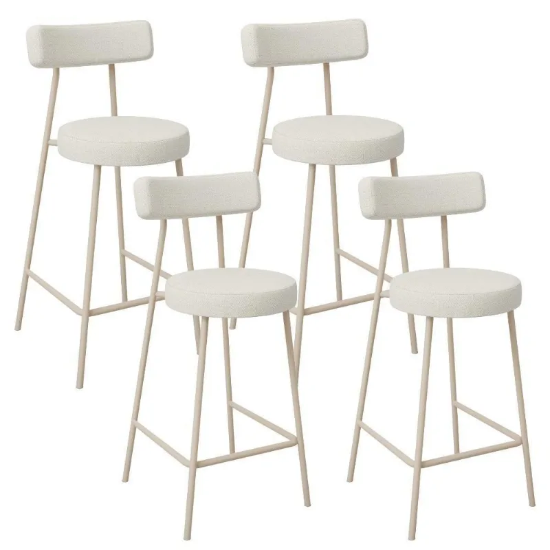 Kit 04 Banquetas Baixa Cozinha Sala Jantar Bancada Milão Arena L02 Linho Champagne - Lyam Decor