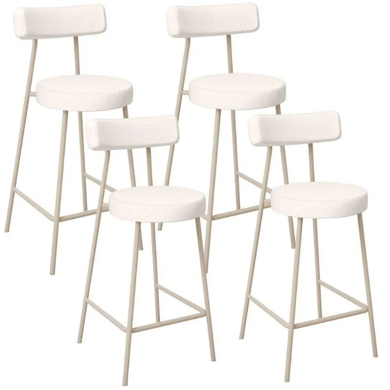 Kit 04 Banquetas Baixa Cozinha Sala Jantar Bancada Milão Arena L02 Linho Cru - Lyam Decor