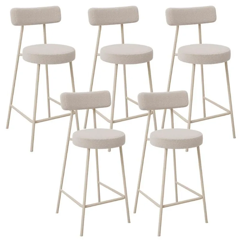 Kit 05 Banquetas Baixa Cozinha Sala Jantar Bancada Milão Arena L02 Bouclê Creme - Lyam Decor