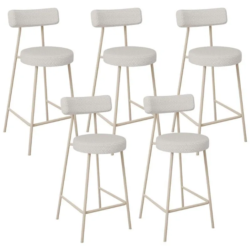 Kit 05 Banquetas Baixa Cozinha Sala Jantar Bancada Milão Arena L02 Bouclê Cru - Lyam Decor