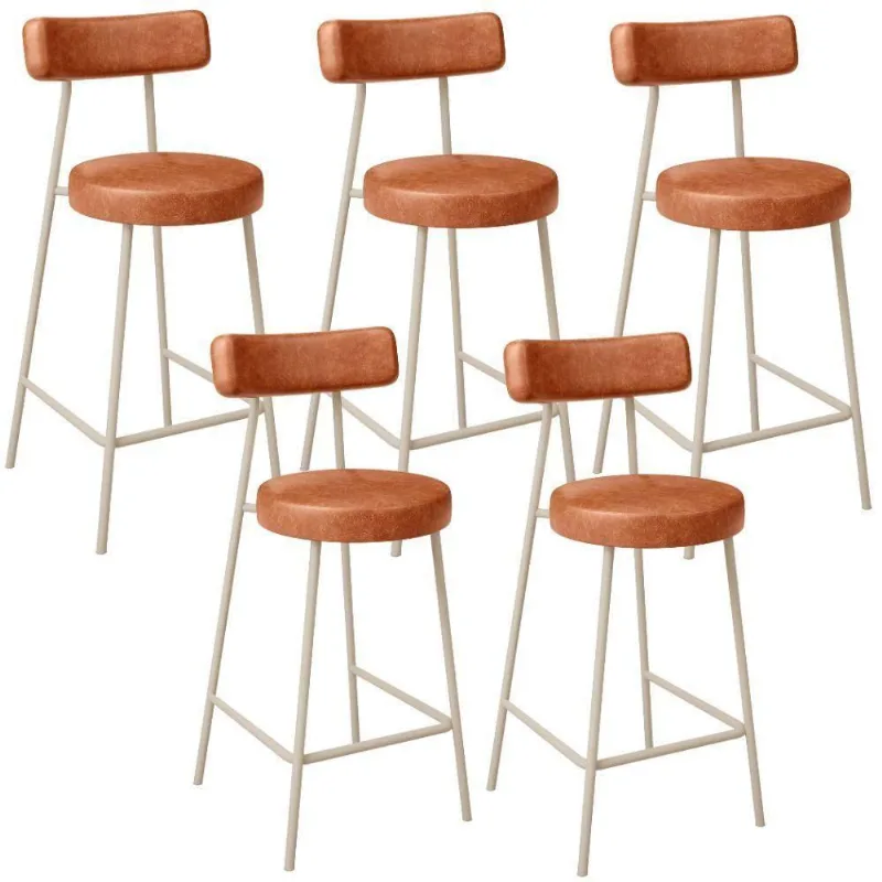 Kit 05 Banquetas Baixa Cozinha Sala Jantar Bancada Milão Arena L02 Couríssimo Camel - Lyam Decor