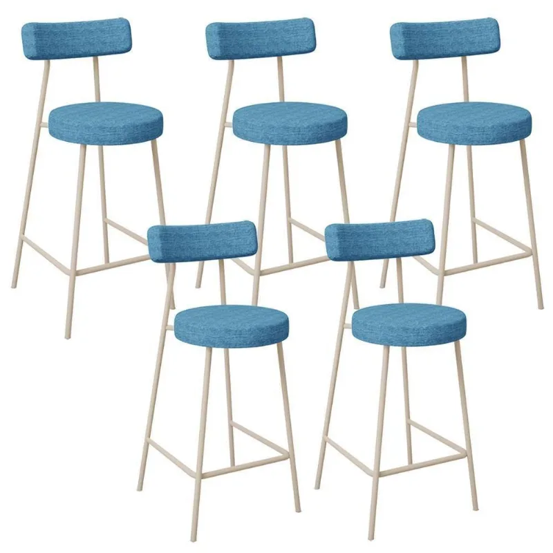 Kit 05 Banquetas Baixa Cozinha Sala Jantar Bancada Milão Arena L02 Linho Azul - Lyam Decor