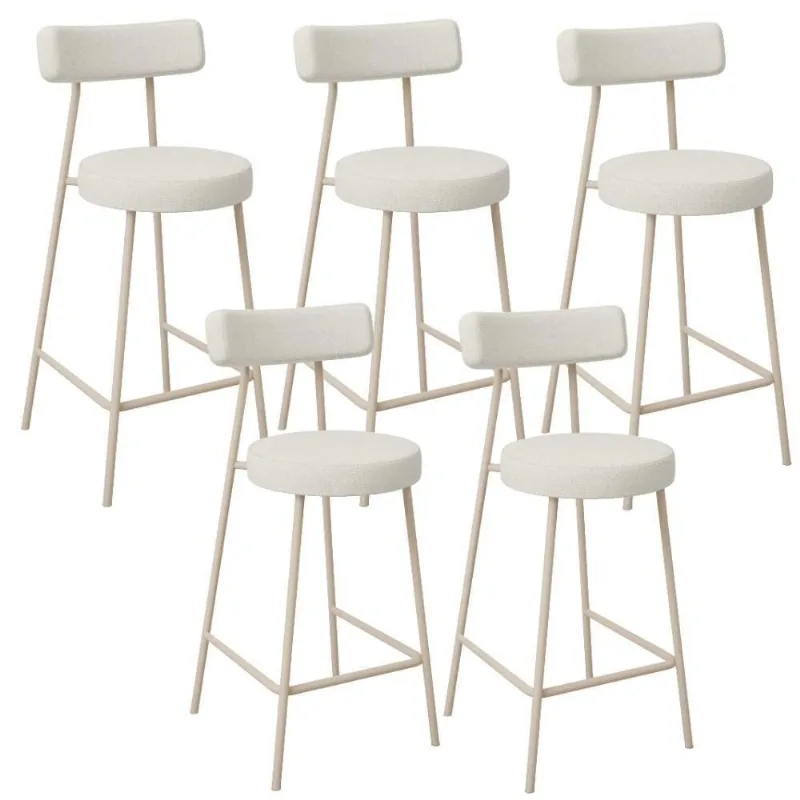 Kit 05 Banquetas Baixa Cozinha Sala Jantar Bancada Milão Arena L02 Linho Champagne - Lyam Decor
