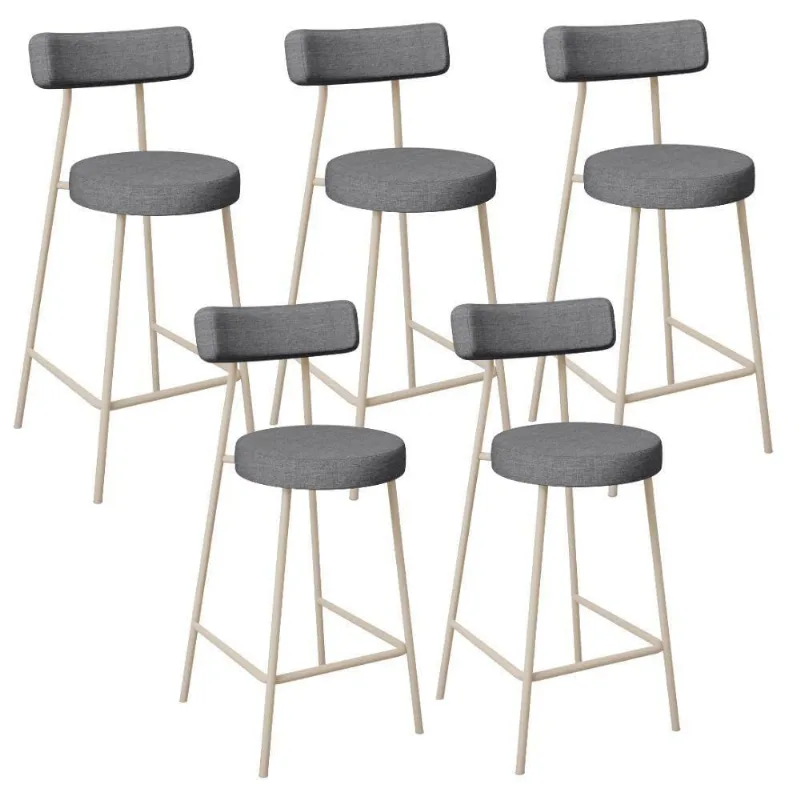 Kit 05 Banquetas Baixa Cozinha Sala Jantar Bancada Milão Arena L02 Linho Cinza Escuro - Lyam Decor