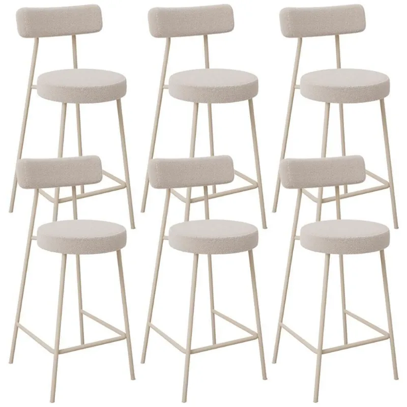 Kit 06 Banquetas Baixa Cozinha Sala Jantar Bancada Milão Arena L02 Bouclê Creme - Lyam Decor