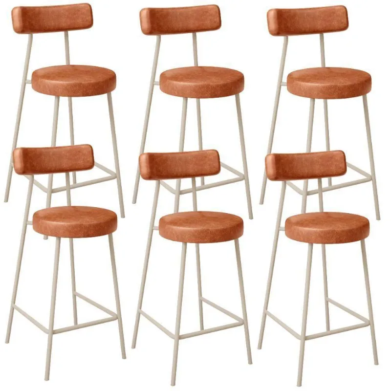 Kit 06 Banquetas Baixa Cozinha Sala Jantar Bancada Milão Arena L02 Couríssimo Camel - Lyam Decor