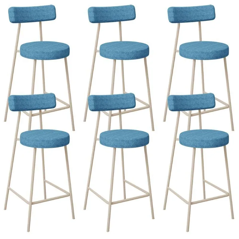Kit 06 Banquetas Baixa Cozinha Sala Jantar Bancada Milão Arena L02 Linho Azul - Lyam Decor