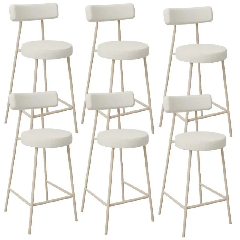 Kit 06 Banquetas Baixa Cozinha Sala Jantar Bancada Milão Arena L02 Linho Champagne - Lyam Decor