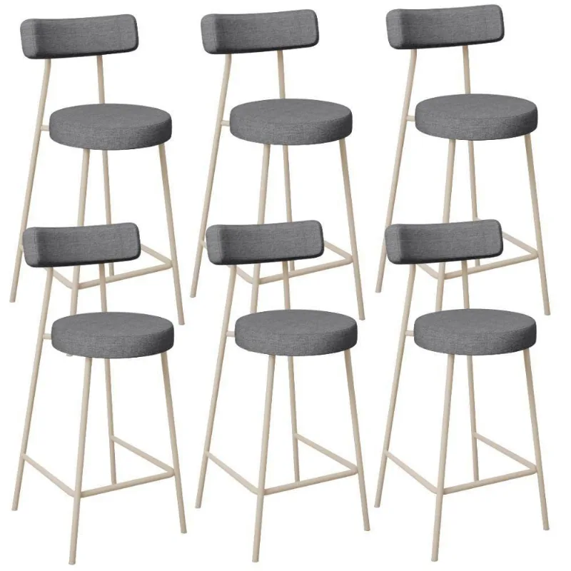 Kit 06 Banquetas Baixa Cozinha Sala Jantar Bancada Milão Arena L02 Linho Cinza Escuro - Lyam Decor