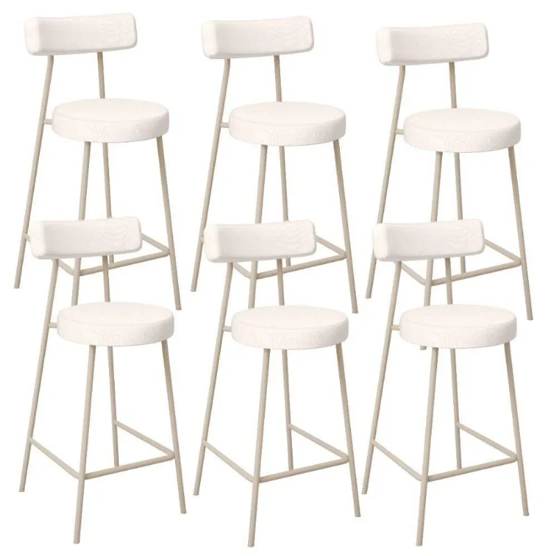 Kit 06 Banquetas Baixa Cozinha Sala Jantar Bancada Milão Arena L02 Linho Cru - Lyam Decor
