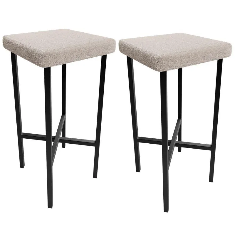 Kit 02 Banquetas Alta Bar Cozinha Sala De Jantar Preto Stella L02 Bouclê Creme - Lyam Decor